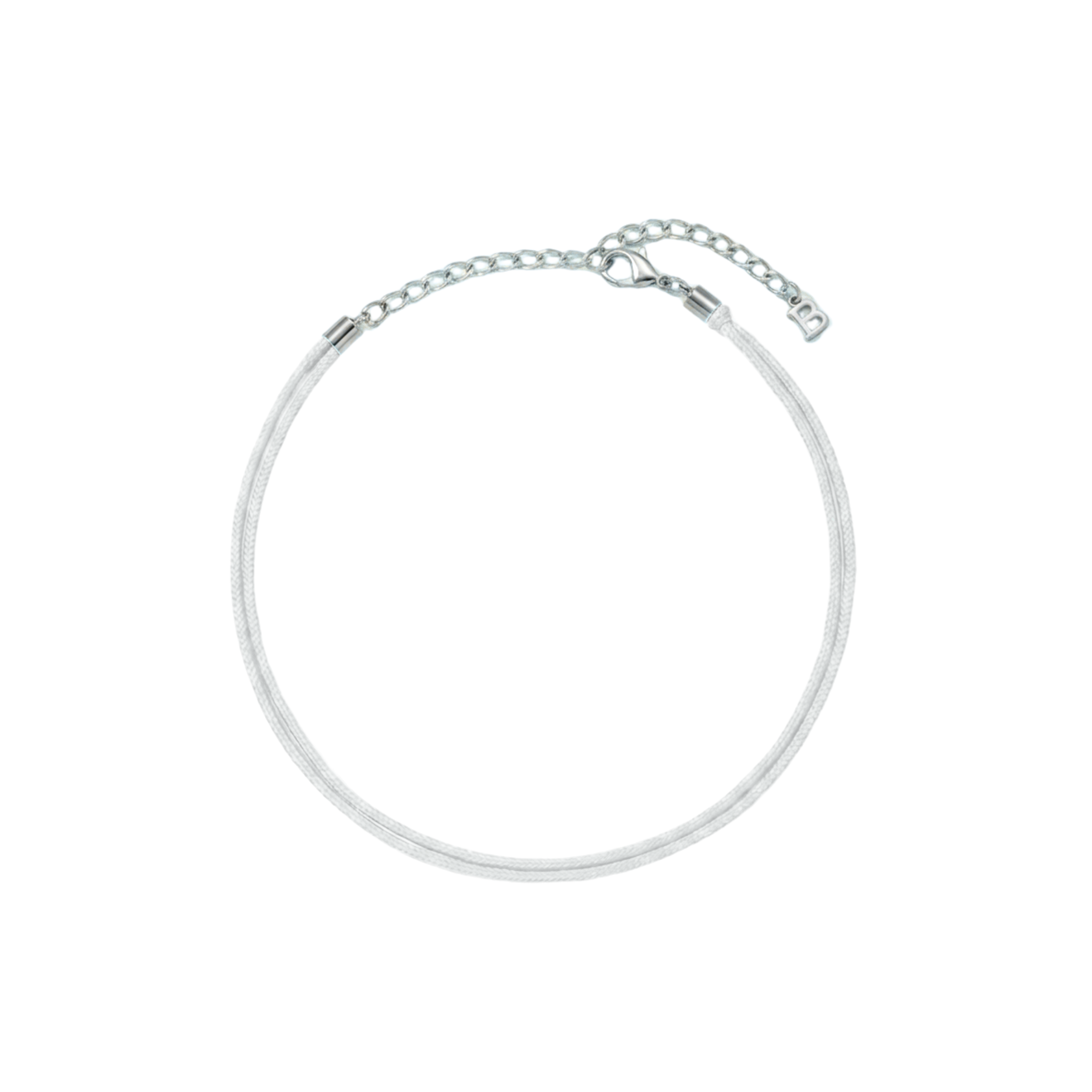 Collana Lunatica Argento È NA ROBA – cordino intrecciato bianco con chiusura a moschettone argento, fatta a mano